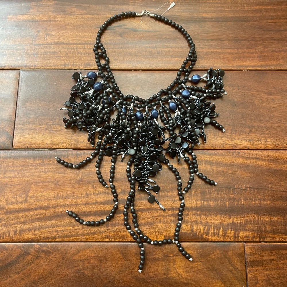 Bib Choker Wooden Beads Statement Necklace Handmade
